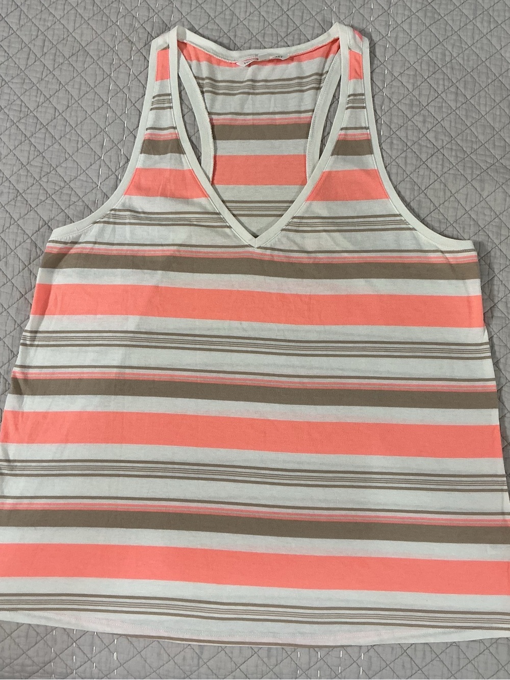 Victoria's Secret Coral and Gray Striped V-Neck Racerback Tank Top Size XL